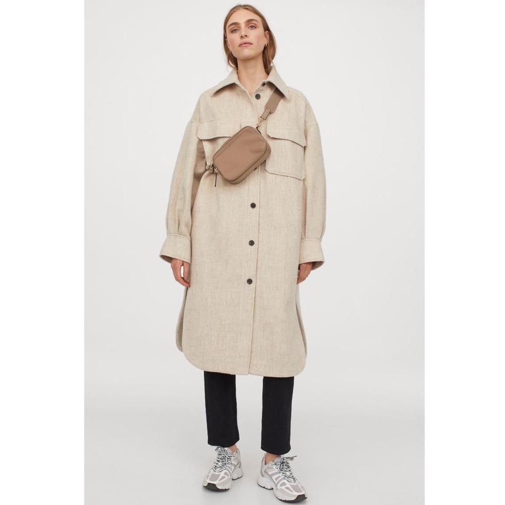 ✖️sold✖️New H&M Long Shirt Jacket XS Beige